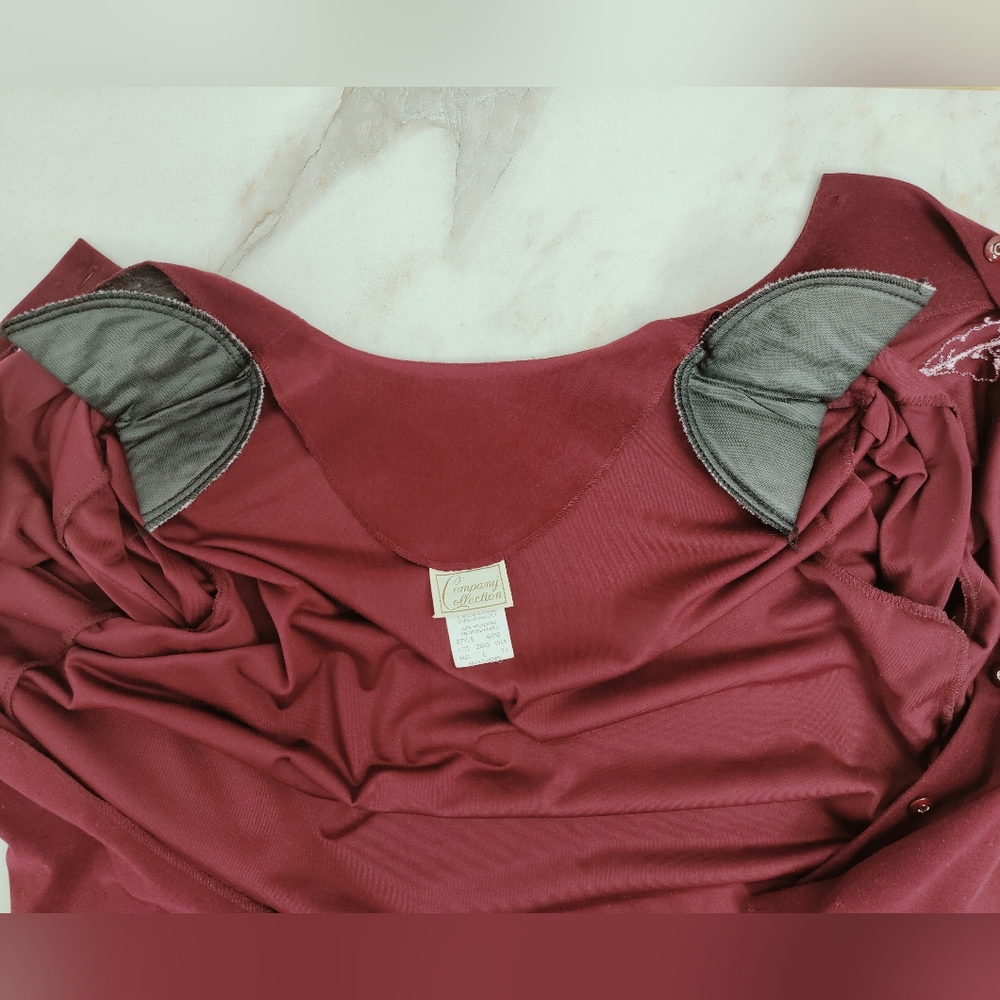Vtg Company Collection Burgundy Leaf Embroidered button Down Sweater Blouse Sz L - Picture 11 of 13